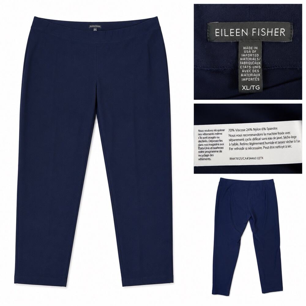 Eileen Fisher XL Navy Washable Stretch Crepe Slim Ankle Pull-On Pants